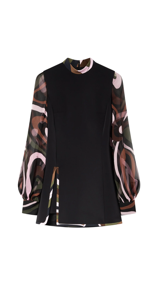 Cady Dress with Printed Sleeves in Black