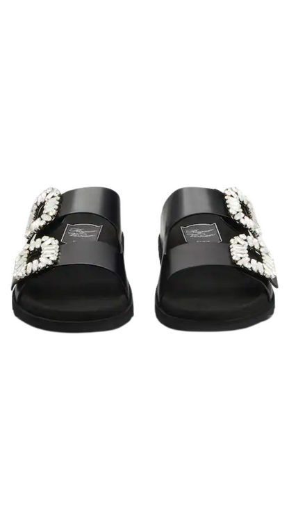 Slidy Viv' Mules in Leather Black