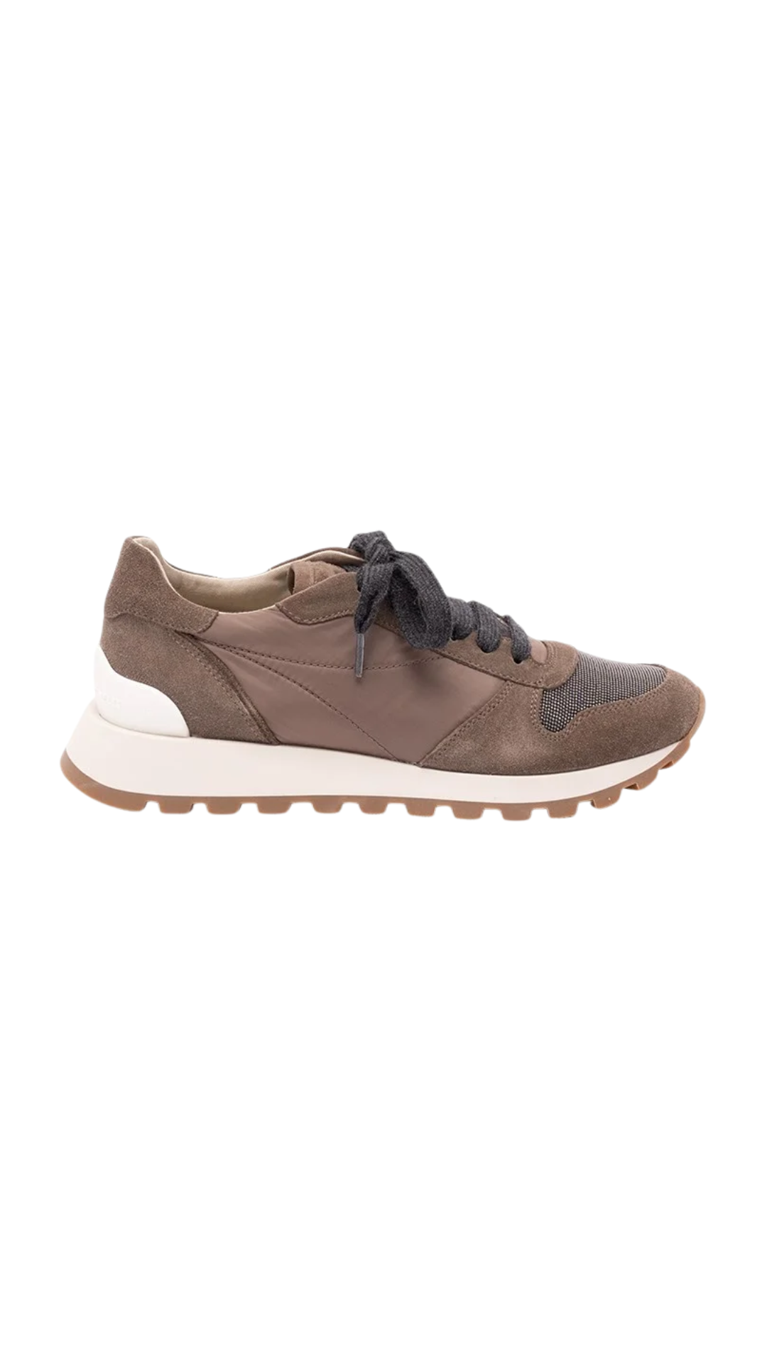 Suede and Techno Fabric Runners with Precious Toe in Brown