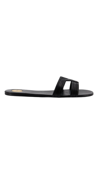 Mabrouka Slides In Black Smooth Leather