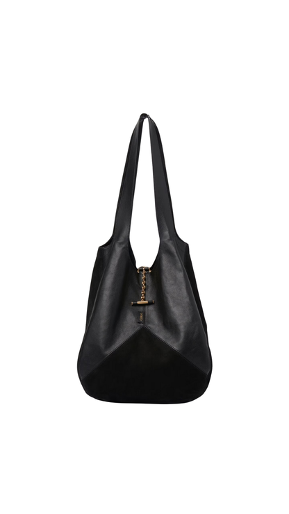 Balloon Bag in Black Grained & Suede Leather