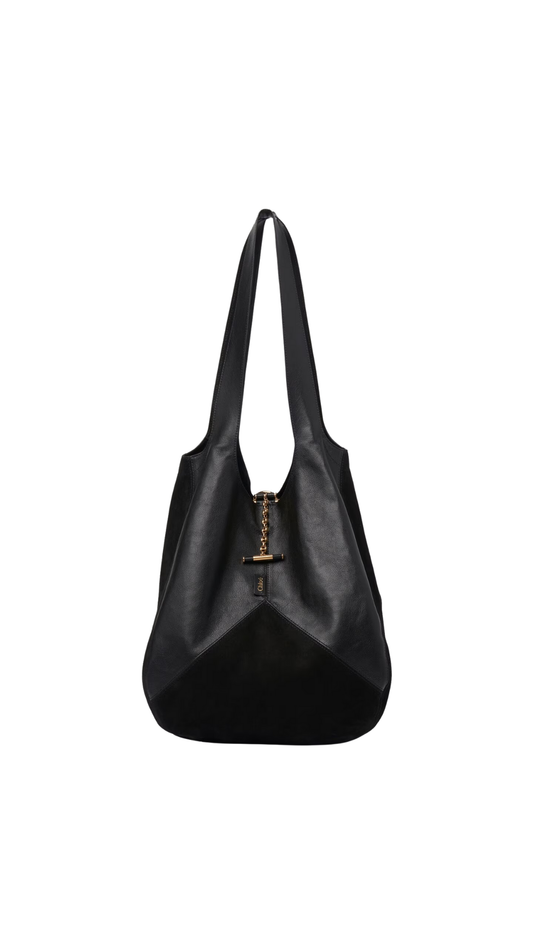 Balloon Bag in Black Grained & Suede Leather