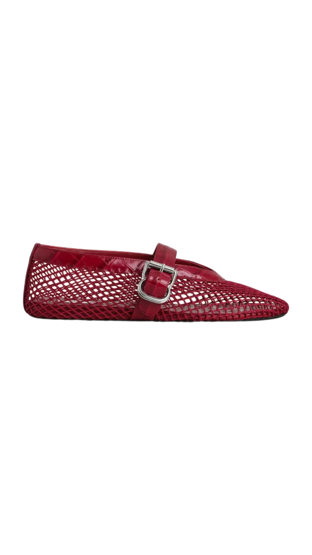 Ballet Flats in Cherry Fishnet and Crocodile Embossed Calfskin