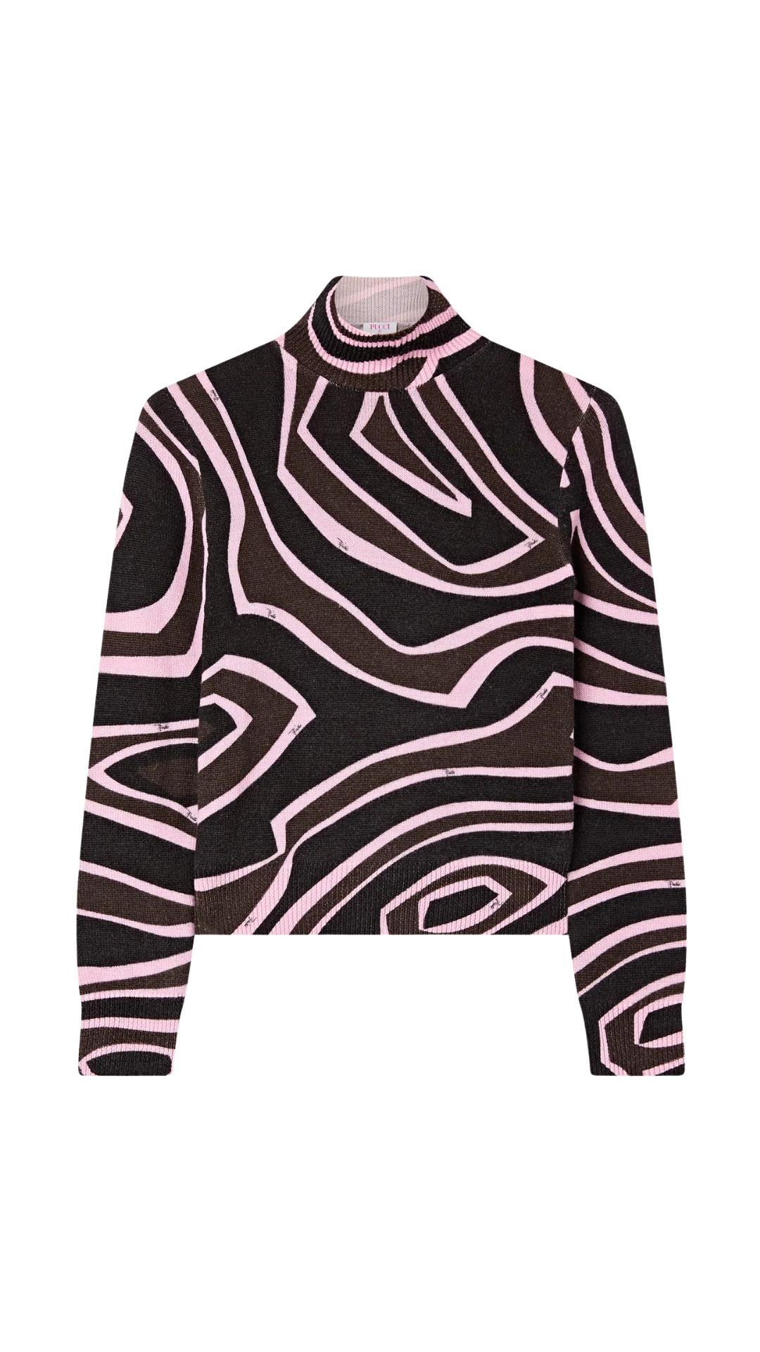 Labirinto Print High-Neck Wool Sweater in Khaki and Pink