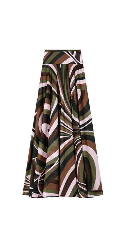 Iride Print Cotton Muslin Skirt Khaki and Pink