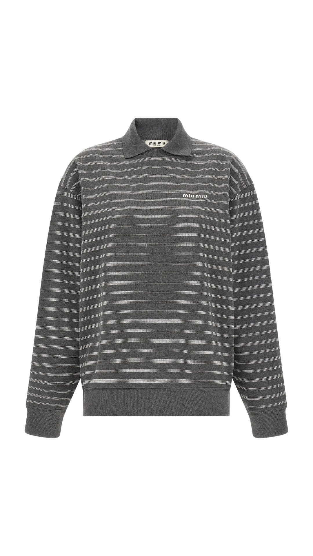 Striped Collared Sweatshirt in Gray/White