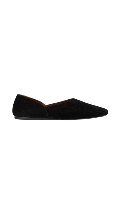 Jane Flat in Black Suede and Glazed Leather