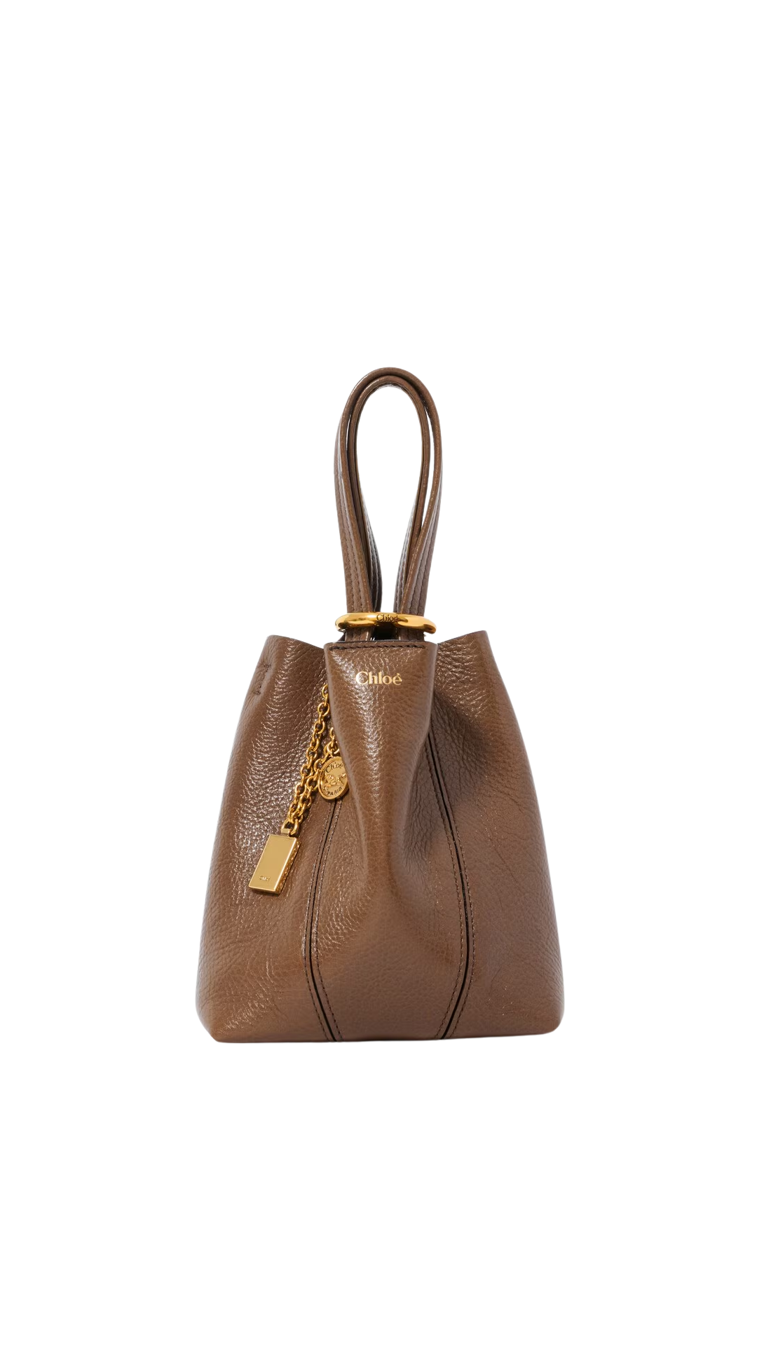 Small Chloé Spin Tote Bag in Grained Leather in Smoked Brown