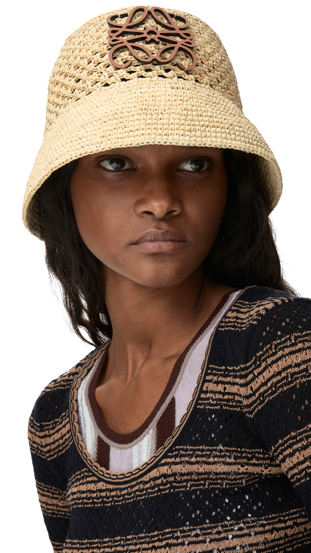 Anagram Bucket Hat In Raffia And Calfskin in Natural