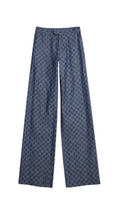 GG Cotton Denim Jacquard Pants in Blue