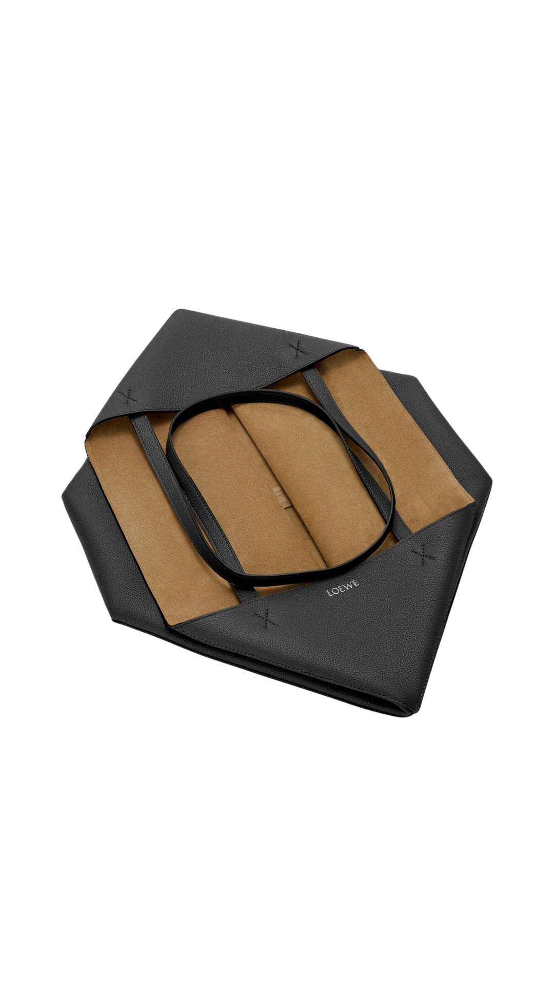Large Horizontal Puzzle Fold Tote in Black Soft Grained Calfskin