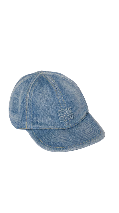 Washed Denim Baseball Cap in Sapphire Blue