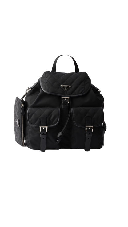 Medium Quilted Re-Nylon Backpack with Saffiano Leather Trim