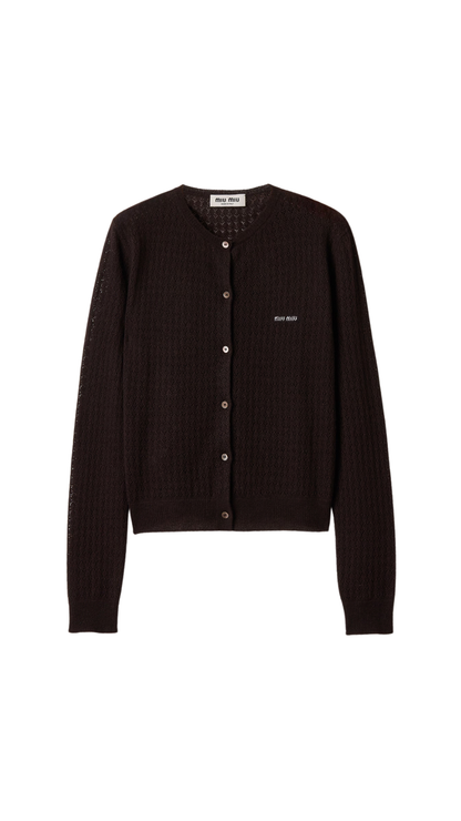 Cashmere and Silk Cardigan in Dark Brown