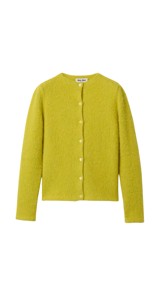 Wool Cardigan in Lime Green