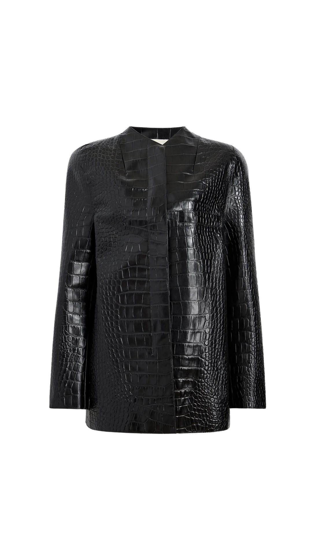 Sadie Coat in Black Croc-Embossed Leather