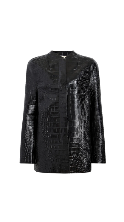 Sadie Coat in Black Croc-Embossed Leather