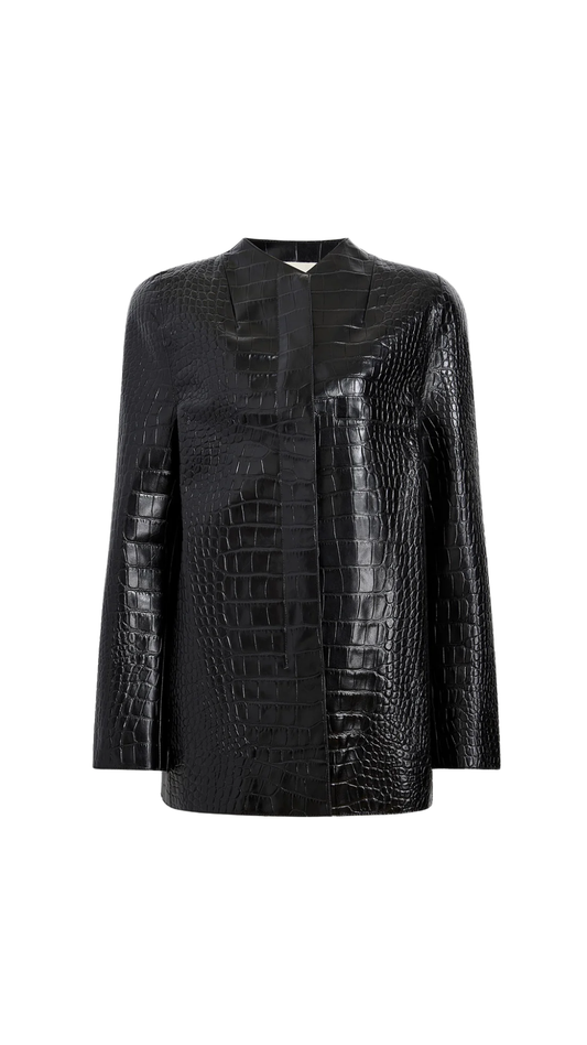 Sadie Coat in Black Croc-Embossed Leather