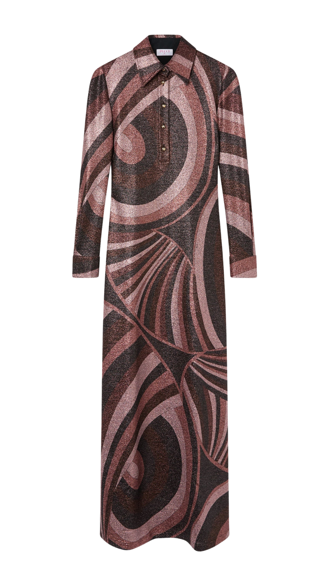 Iride Print Lurex Dress in Brown and Pink