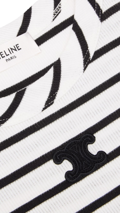 Triomphe Tank Top In Off White / Black Striped Silk Jersey
