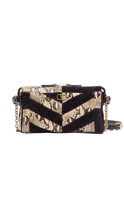 Panthea Small Shoulder Bag In Python And Suede With A Chevron Pattern