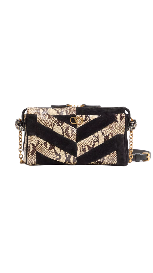 Panthea Small Shoulder Bag In Python And Suede With A Chevron Pattern