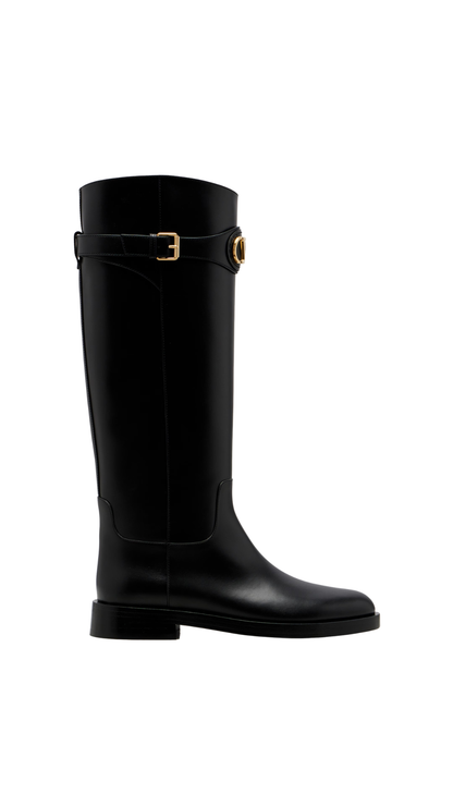 VLogo Leather Knee-High Boots in Black