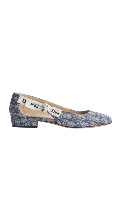 J'Adior Ballet Flat Blue Dior Oblique Tabru Jacquard Embroidered