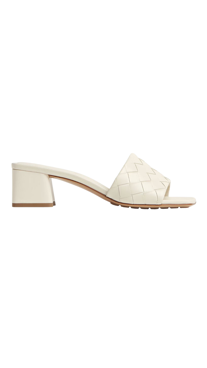 Parco Mule in Sea Salt Intrecciato Leather Kitten-Heel