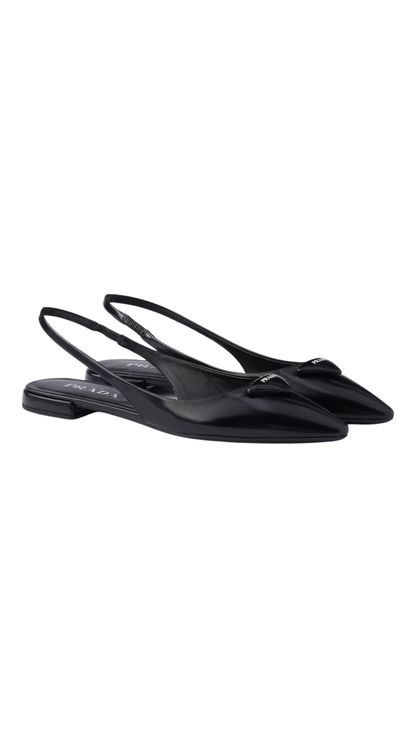 Brushed Leather Ballerina Slingbacks in Black