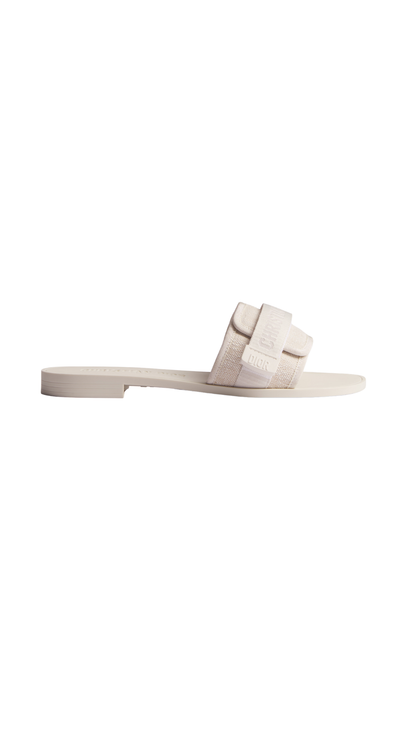 Dioriviera Dio(r)evolution Slide in White and Beige Dior Oblique Washed Linen