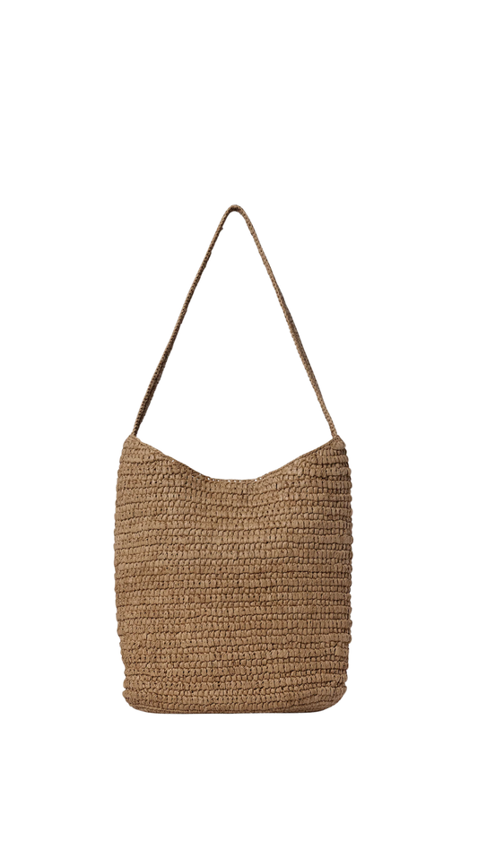 Alma Shoulder Raffia Bag in Thé