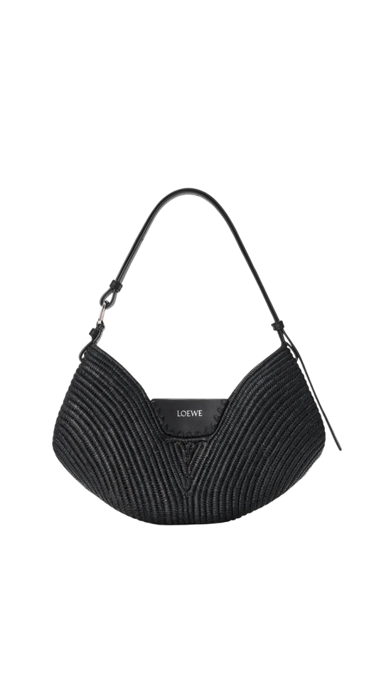 Medium Loewe Swing Bag in Black Raffia and Calfskin