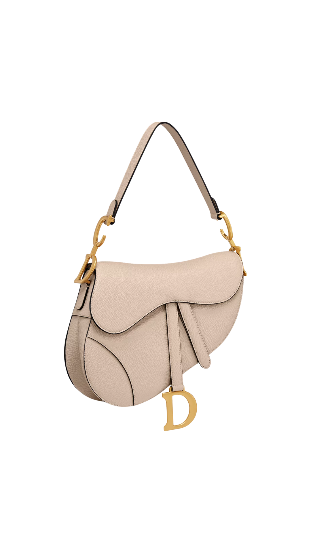 Saddle Bag with Strap in Powder Beige Grained Calfskin