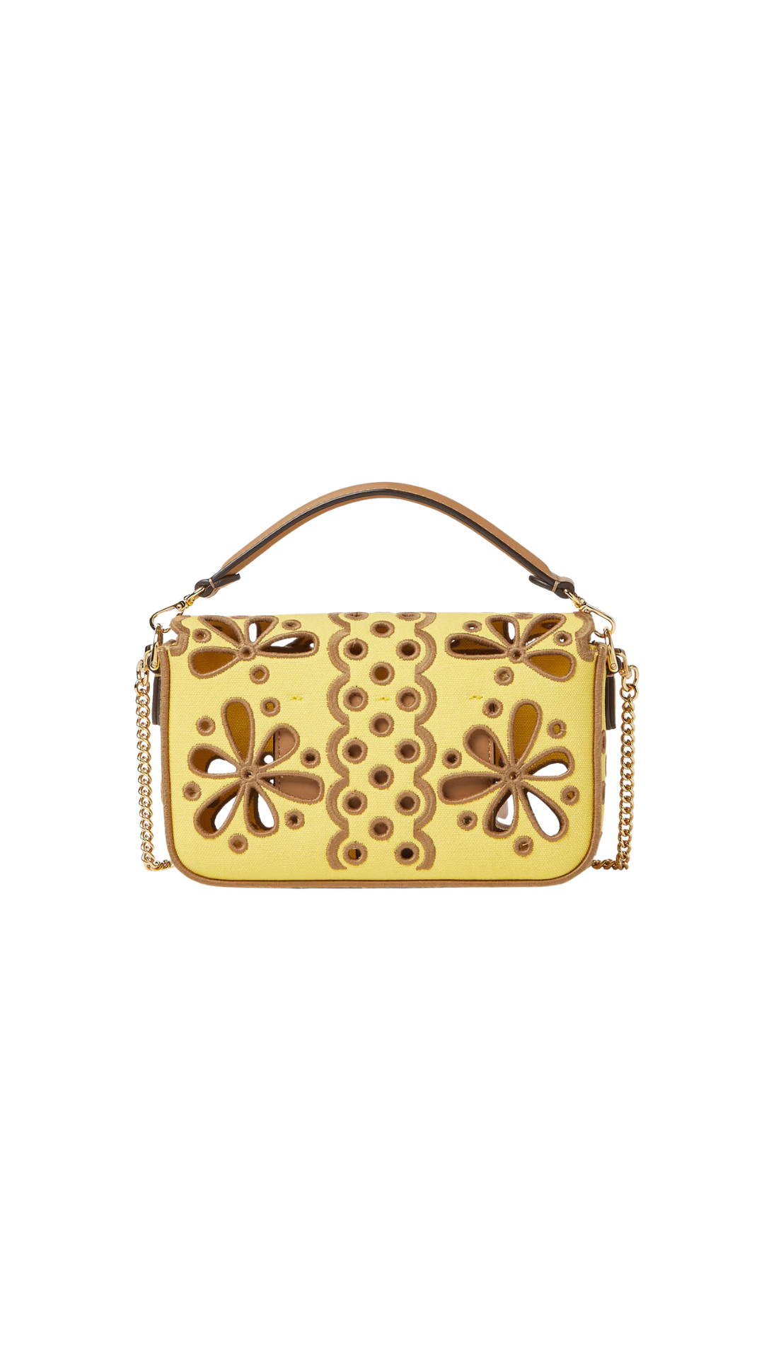 Baguette® Mini en lona Broom Yellow con motivo floral calado