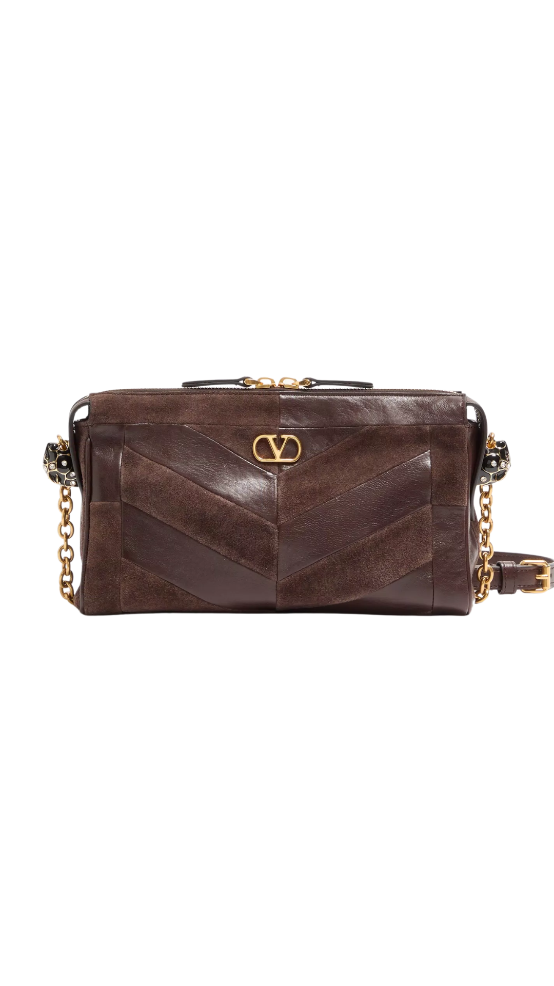 Panthea Small Shoulder Bag In Ebony Suede And Nappa With Chevron Pattern