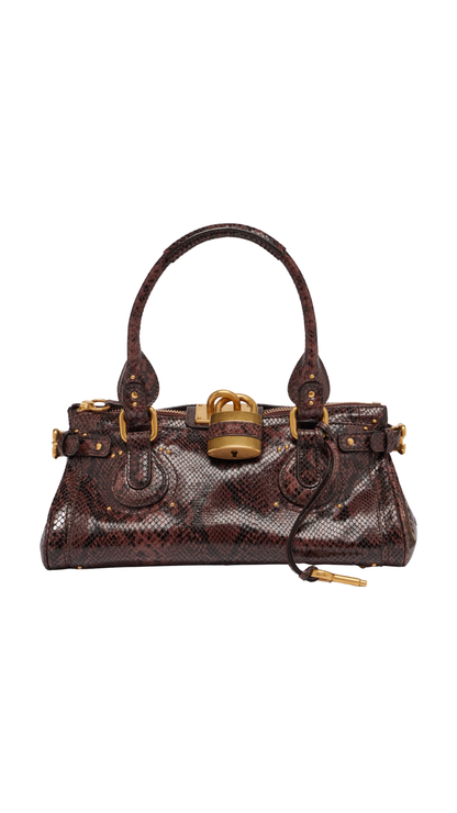 Paddington Leather Shoulder Bag in Rosewood Python-Effect Leather