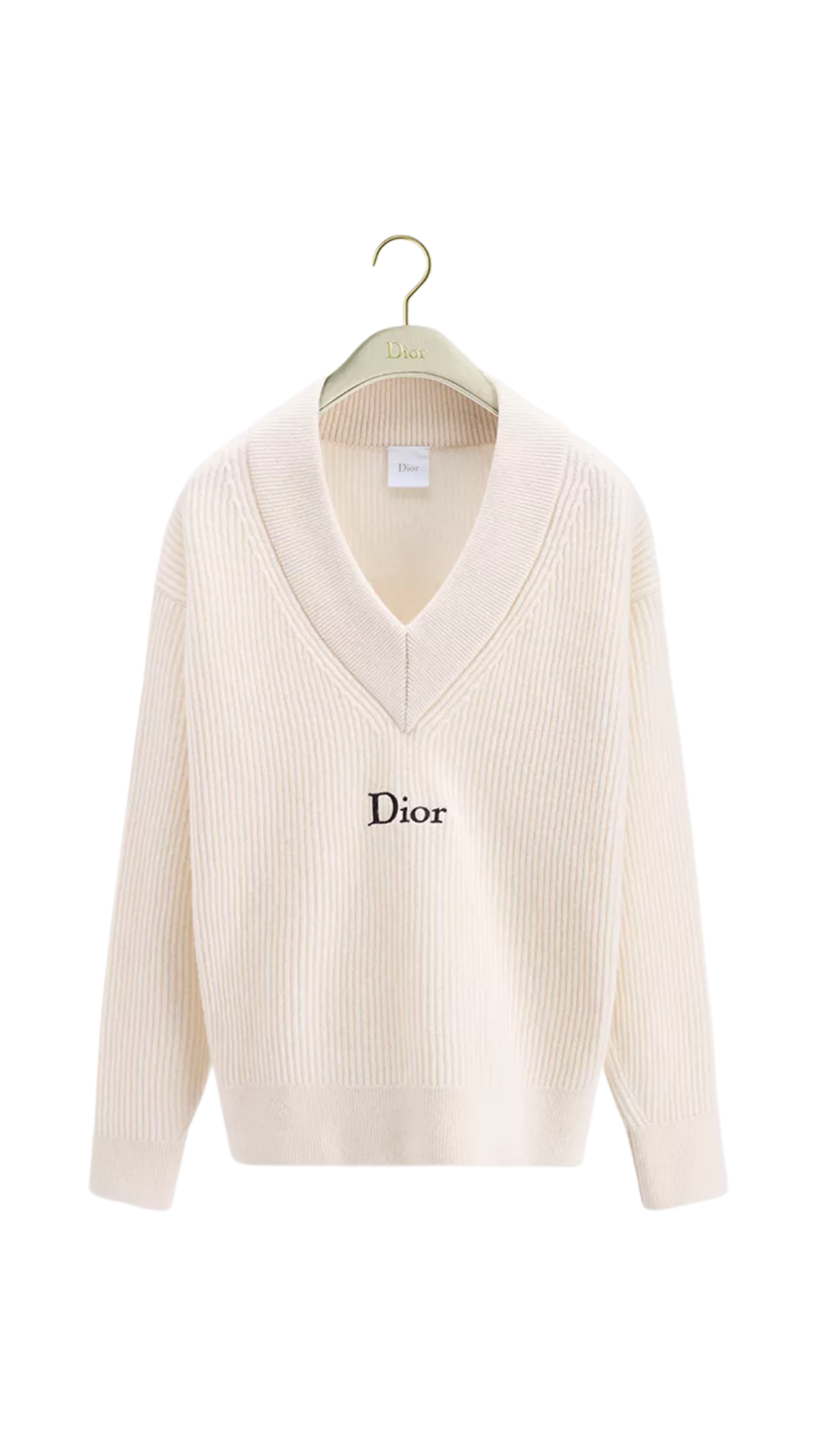 Oversized Sweater in White Wool and Cashmere Ribbed Knit