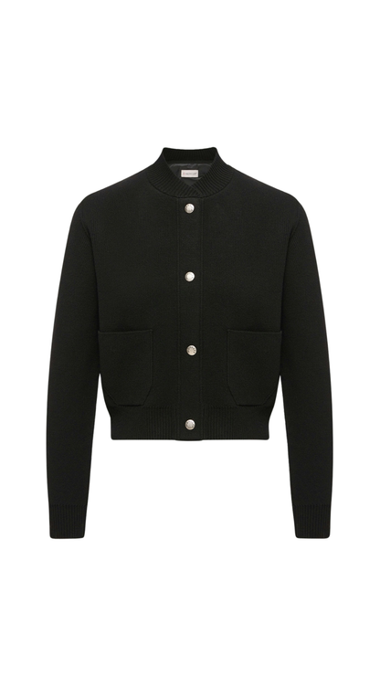 Wool & Cashmere Blend Padded Cardigan in Blacl