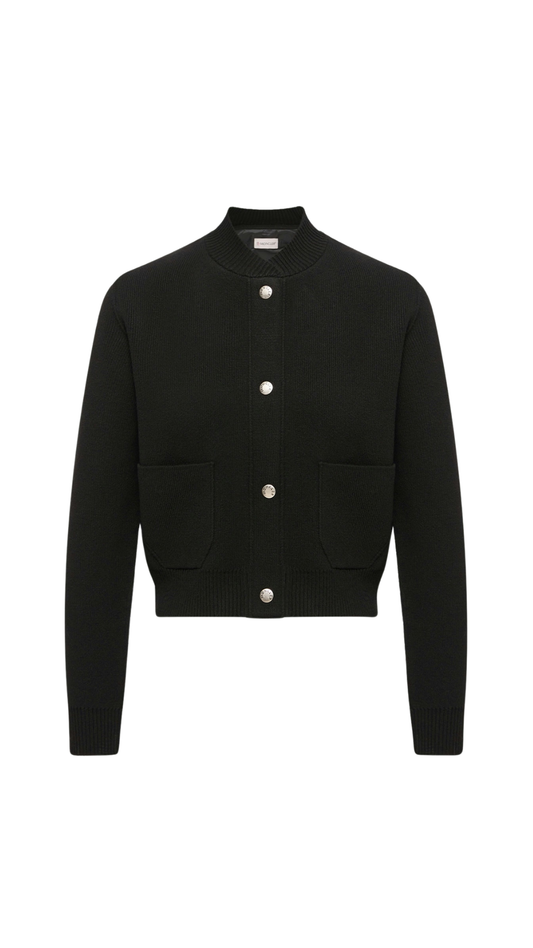 Wool & Cashmere Blend Padded Cardigan in Blacl