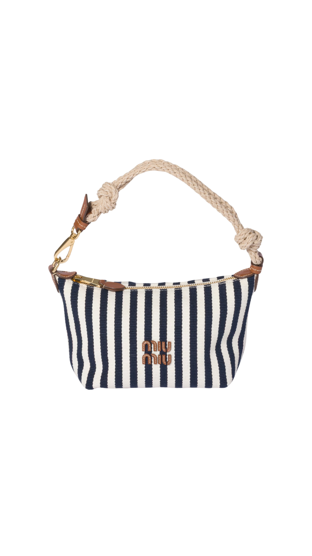 Cotton and Leather Pouch in Blue/Cognac