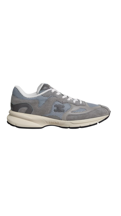 Runner Sneaker in Calfskin and Mesh in Grey / Ecru