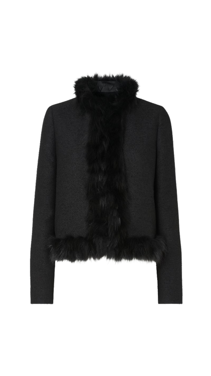 Jacket in Black Wool and Fox Fur Blouson