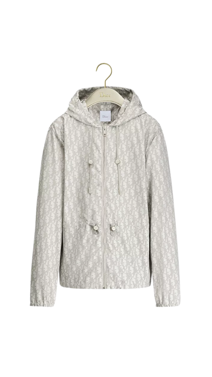 Zipped Hooded Jacket in Gray Dior Oblique Technical Fabric