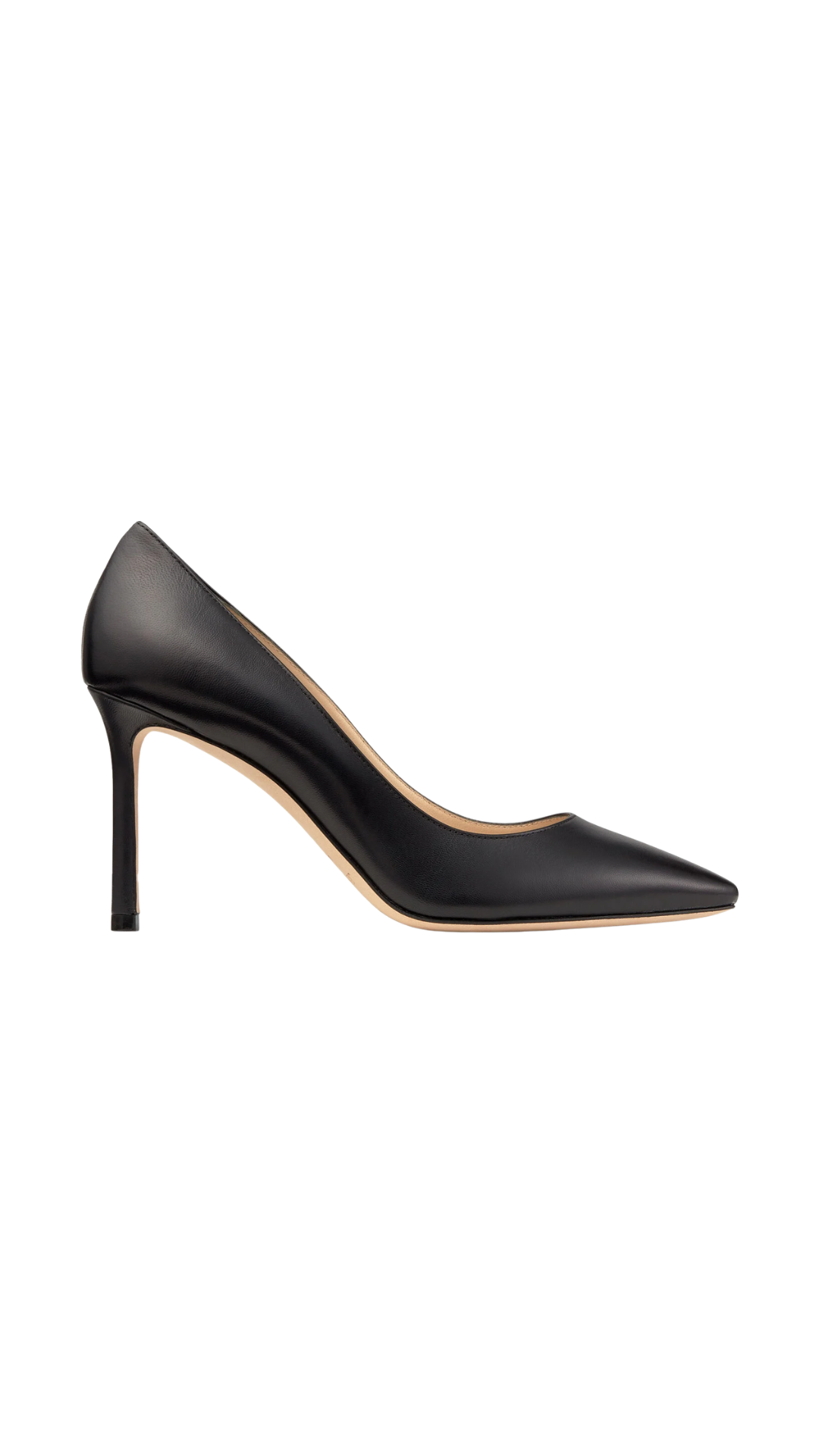 Romy 85 in Black Kid Leather Pointy Toe Pumps