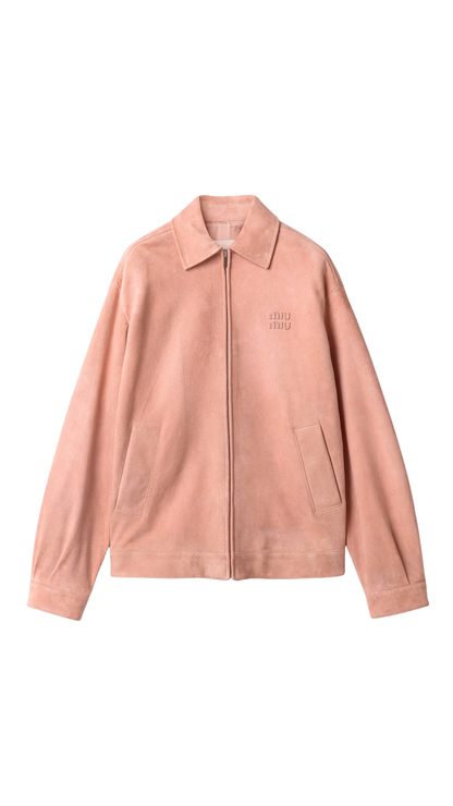 Waxed Suede Blouson Jacket in Orchid Pink