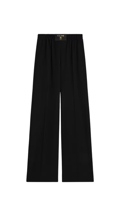 Pull-On Trousers in Black Wool Twill