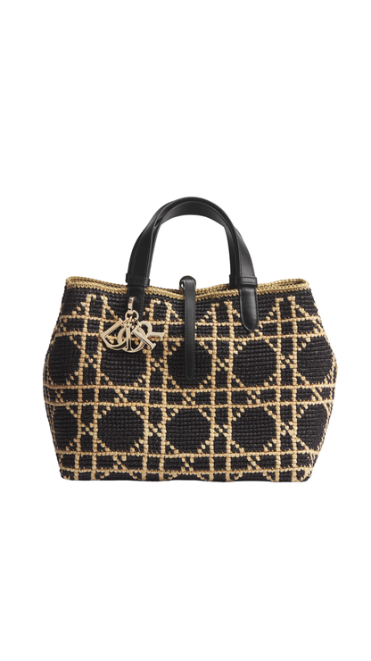 Medium Dior Toujours Bag in Two-Tone Black and Natural Cannage Raffia