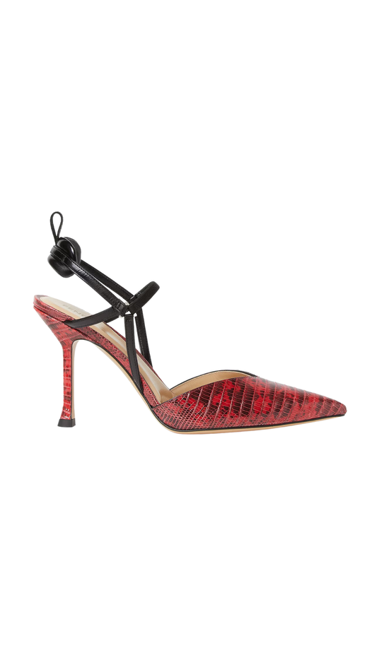 Very Colibrì High-Heeled Red and Black Leather Slingbacks