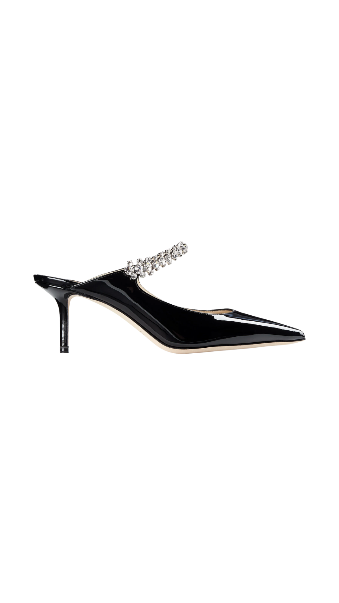 Bing 65 Ballet Black Patent Leather Mules with Crystal Strap